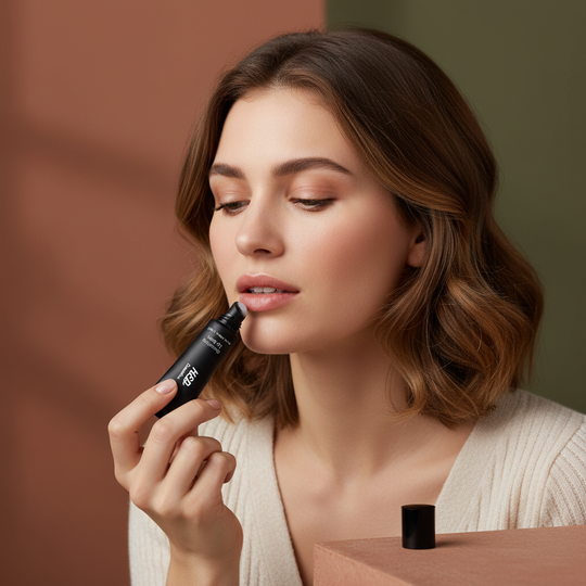 Woman applying Smoothing Lip Balm to her lips, showcasing its moisturizing and smooth application.